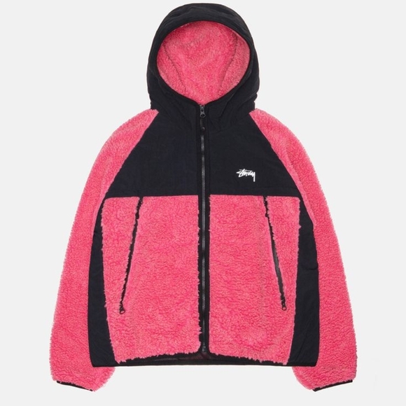 STÜSSY Sherpa Paneled Hooded Jacket Pink (Unisex) - Picture 3 of 14